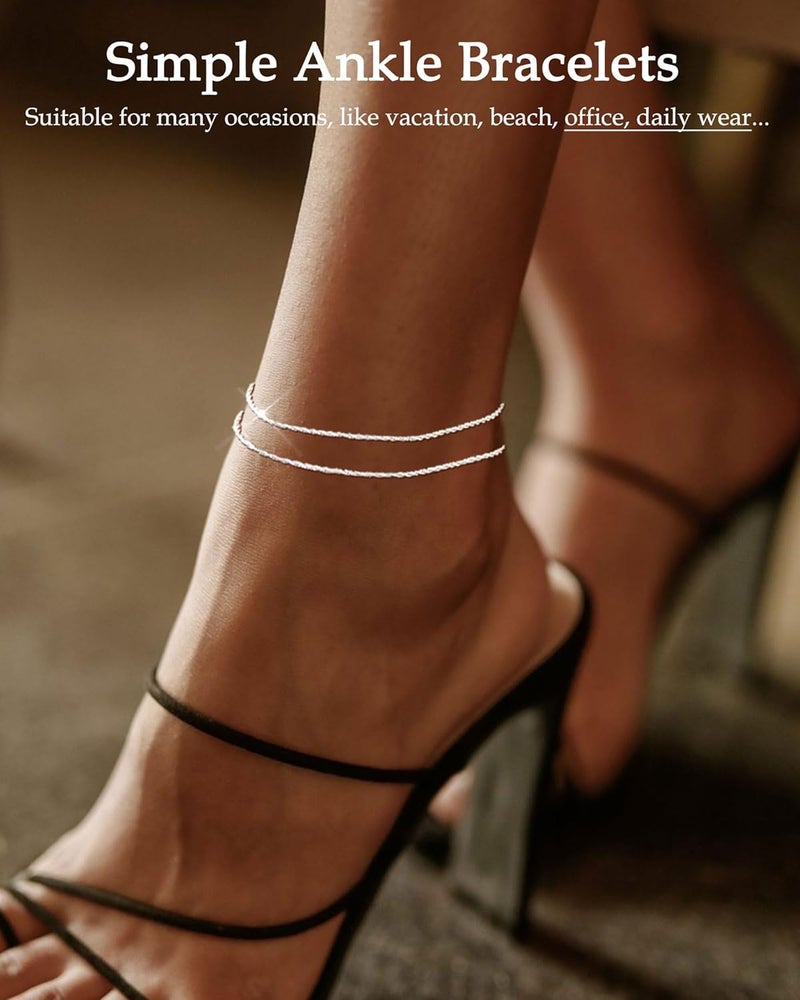 FUNEIA Gold Silver Ankle Bracelets for Women Waterproof 14K Gold Plated Anklets for Women Non Tarnish Dainty Layered Beaded Heart Anklet Set Summer Beach Foot Chain Jewelry Gifts Trendy Stuff - Image 4